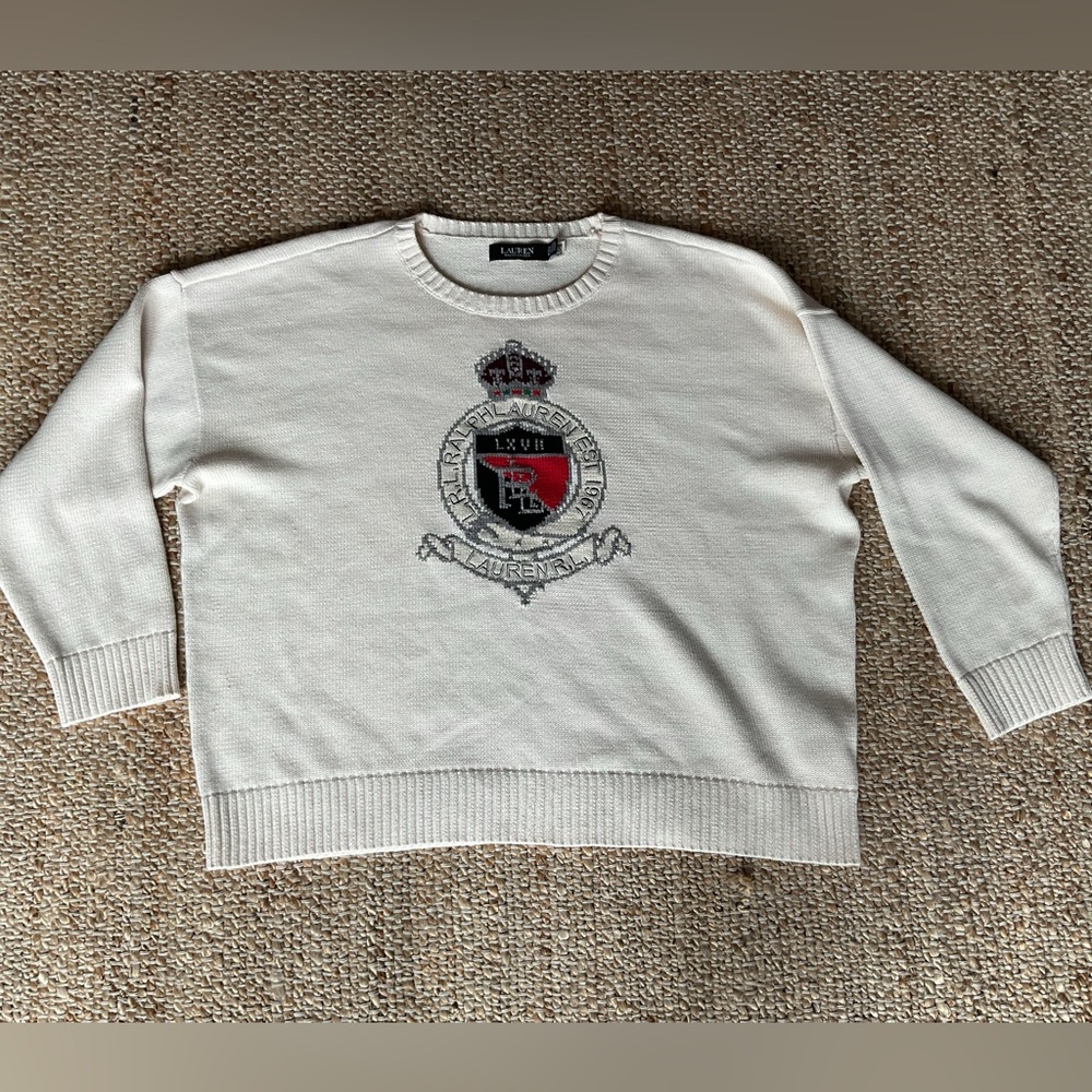 Lauren Ralph Lauren intarsia cotton crest cream women’s 3X pullover